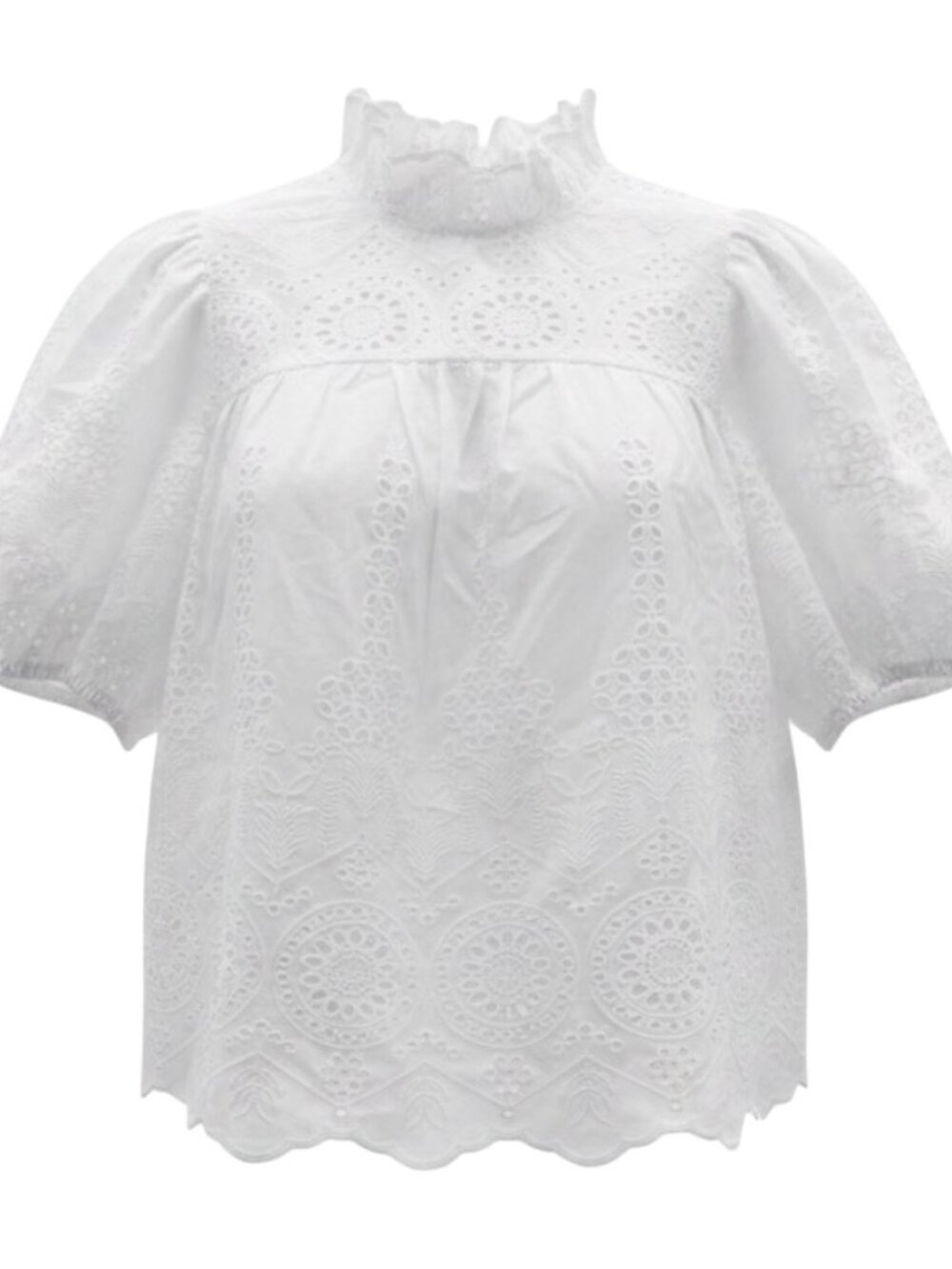 O.P.T. White Cotton Eyelet Overlay Blouse NWT Small Puff Sleeve